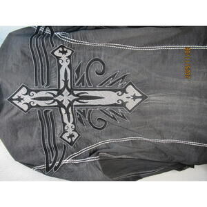 Roar Shirt Black Embroidered Cross Western Rockabilly